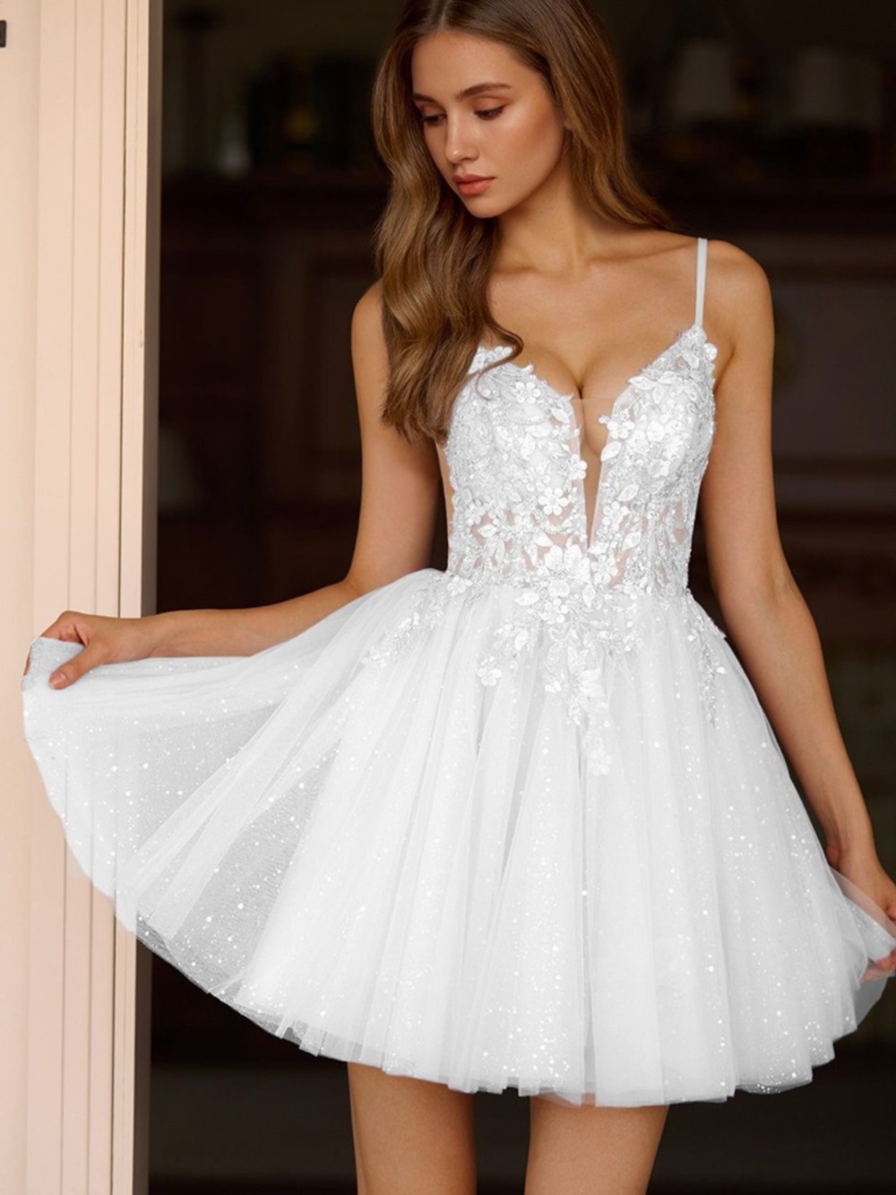 Azazie Ivory Lace Tulle Wedding Dress